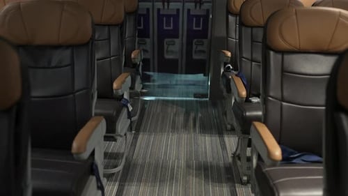 Inside commercial air plane. passenger cabin.