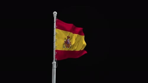 Spain Flag Waving Animation on Black Background