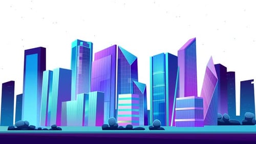 Future Cartoon City Building Skyscraper Animation