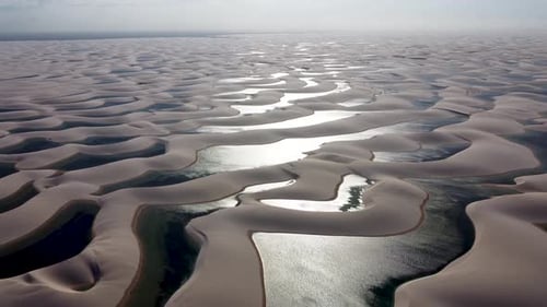 Aerial View of Desert Dunes with Water