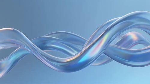 Abstract 3D Glass Wave in Motion. Refractive Blue Crystal Fluid Animation. Flowing, fluid, twisted