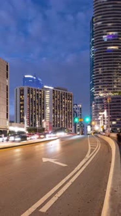 Vertical Night time lapse of the traffic in Miami Florida