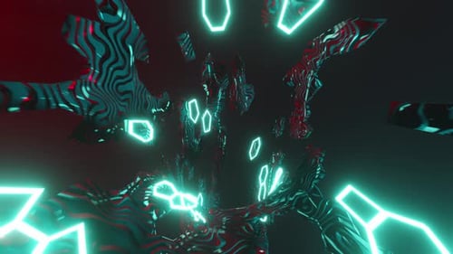 Futuristic Neon Tunnel Loop with Glowing Hexagons