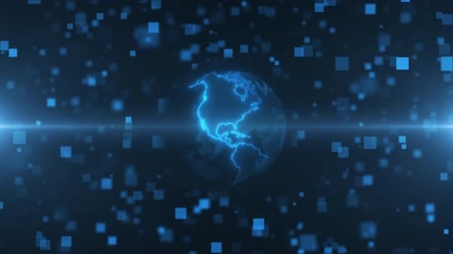 Abstract Earth rotation, big data, digital clouds. Global network and data connection concept.