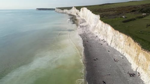 Flying Over Seven Sisters Cliff On Sea Beach