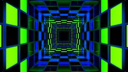 Blue And Green Bright Square Screens Tunnel Background Vj Loop In 4K