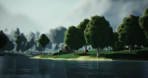 Animated Stylized Nature Landscape with Panning Camera
