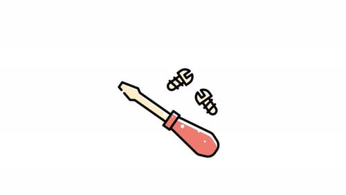 Animation eines Schraubendrehers und zweier Schrauben in einem Kreis.