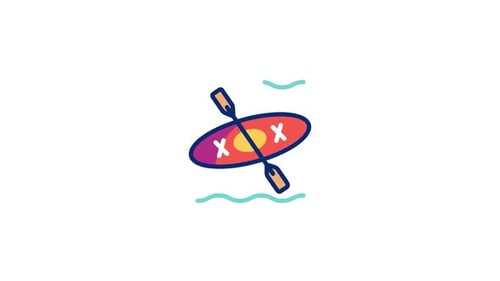Flat Design Animated Kayak Icon with Water Ripples