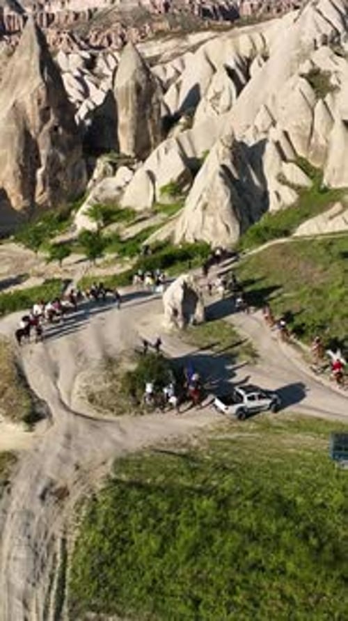 Vertical Video Horseback Riding in Cappadocia Aerial View