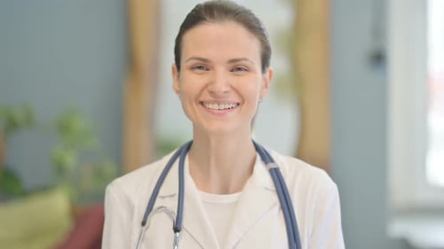 Smiling Doctor in White Coat, Close-Up Portrait