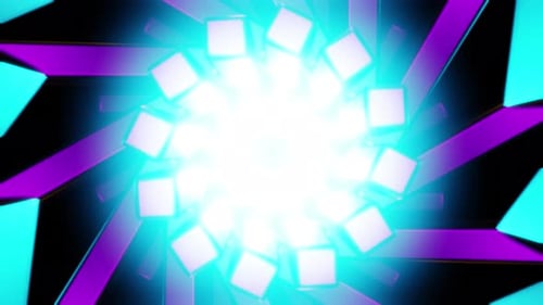 Cyan Spiral Tunnel VJ Loop of Glowing Bars Rotating Into a Luminous Kaleidoscope