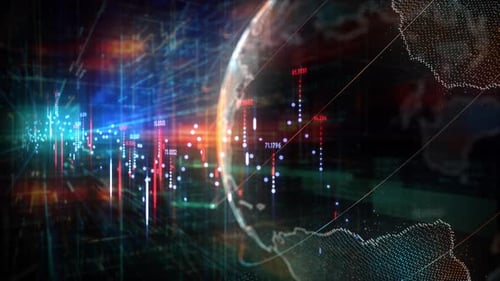 Futuristic Digital Global Data Display with Graphs