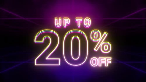 Dynamic Neon Discount Text Reveal on Futuristic Grid
