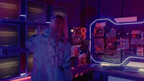 Cybersicherheits-Softwareingenieurin tippt Codierung auf Laptop im Rechenzentrum Hackerin ist