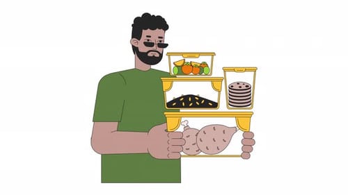Animated Person Holding Food Containers in Flat Design Style