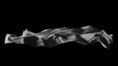 Gray cloth floating and waving on black background