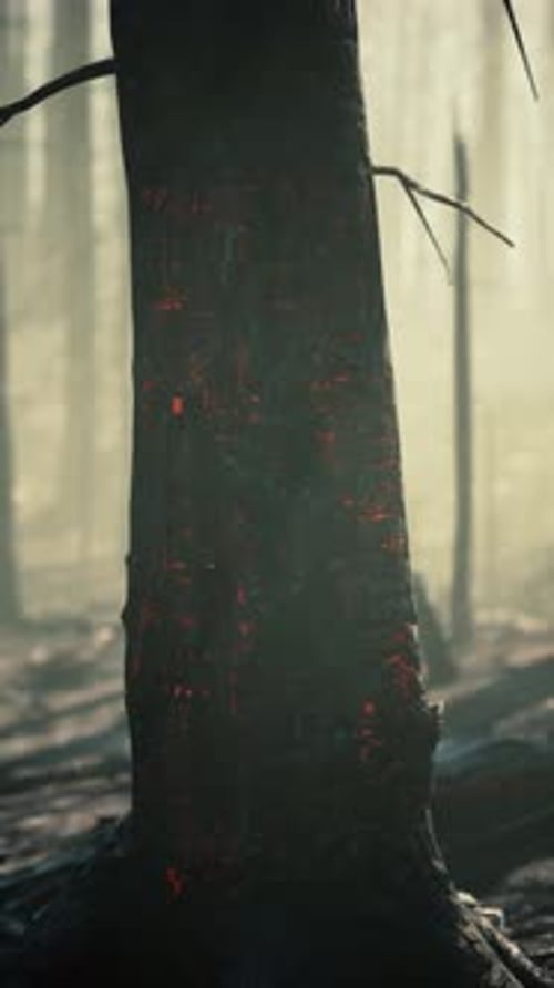 Resilient Tree Standing Amid Burnt Forest