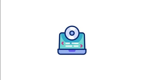 Flat Design Laptop and Software Disc Technology Icon Animation