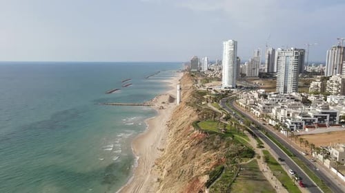 Aerial view of the city of Netanya and its coastline
