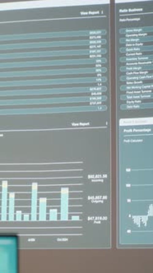 Vertical Video Empty Boardroom in a Multinational Company Glows with Digital Projections