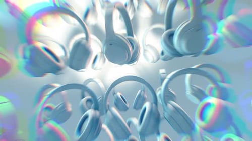 Animated Floating Headphones with Chromatic Aberration Background