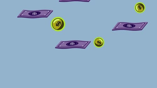 Looping Animation of Falling Dollar Bills and Coins