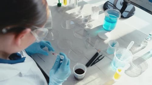 Scientist Working in a Lab with Petri Dish