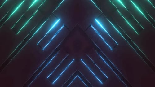 Glowing blue and green neon lines intersect