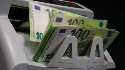 Euro Bills Counted by Automated Currency Counter Machine