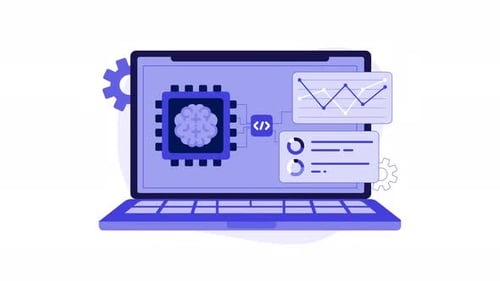 Ai analysis animation vector chip illustrating artificial intelligence. Suitable for technology.