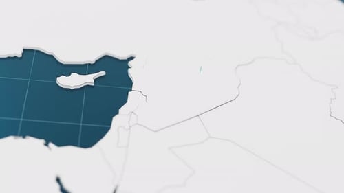 Highlight mit 3D-Karte „Blau von Syrien“ mit Zeigernadel, umgeben von anderen Ländern, in Weiß