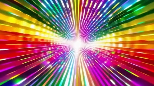 Regenbogen-Lichttunnel mit lebendigen strahlenden Strahlen und Psychedel
