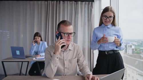 Business conversation on the phone.