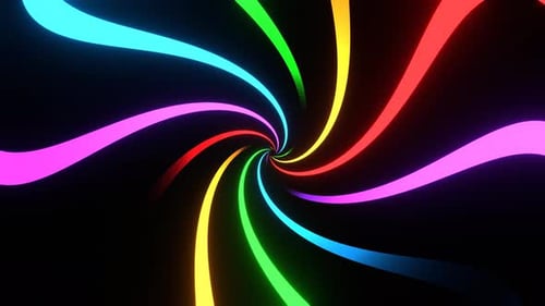 Mehrfarbige Neonkurven, die sich im Kreis bewegen, Hintergrund VJ Loop In 4K