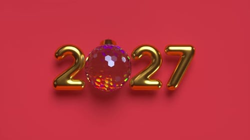 2027 New Year sign with rotating ball.