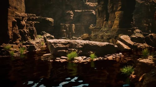 the River Flowing Through the Valley of Huge Red Rocks