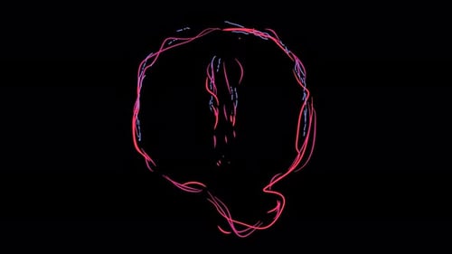 Letter Q made of multicolor neon curves and lightnings on alpha. Loop 4k clip.