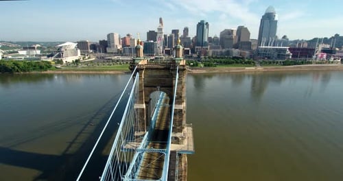 Cincinnati Skyline Drone View Ohio River