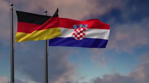 Germany and Croatia Flags Waving Against Cloudy Sky