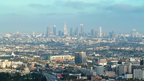 Los Angeles sunset time lapse captures dynamic twilight traffic and city skyline
