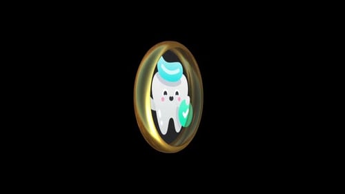 Cute 3D Tooth Icon Animation with Toothpaste and Shield