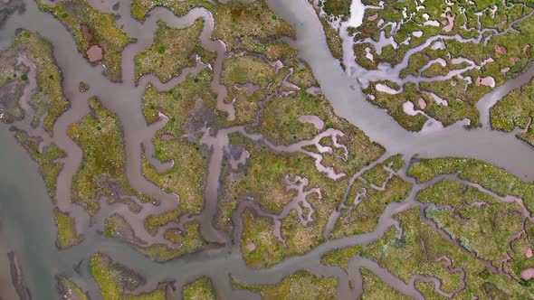 Aerial view of river tyne salt marsh patterns, United Kingdom ...
