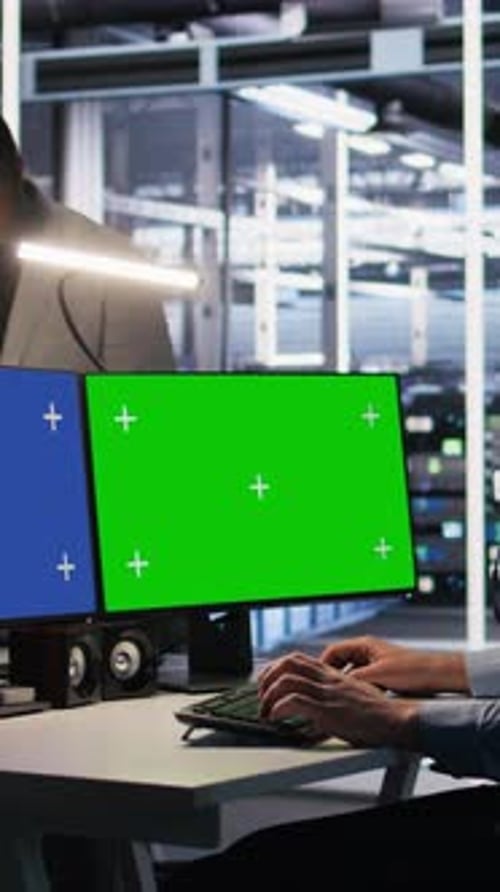 Vertical Video Data Center Admin Using Isolated Screen Mockup PC