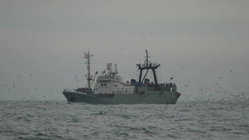 Fishing Vessel Ocean Trawler Sea Greyhulled Fishing Trawler Navigating Ocean Waters Likely for