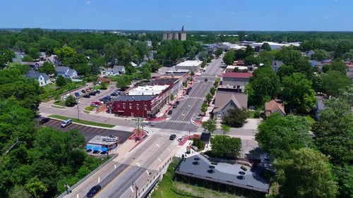Aerial view of Grand Ledge downtown near Lansing, Michigan, USA, the historic downtown