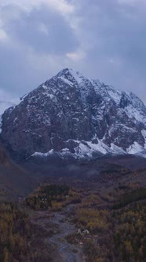 Mount Karatash in Aktru Valley in Autumn Altai Russia Vertical Video