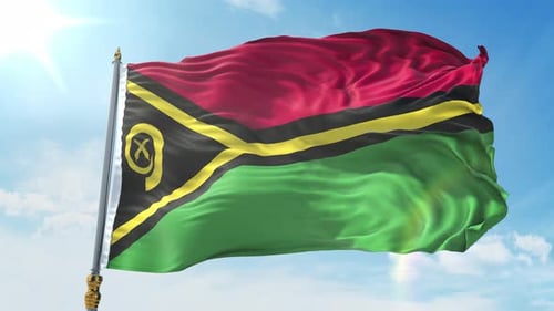 Realistic Vanuatu Flag Waving with Blue Sky Background