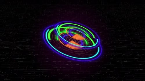 Futuristic Digital Glowing Rings Rotating Background