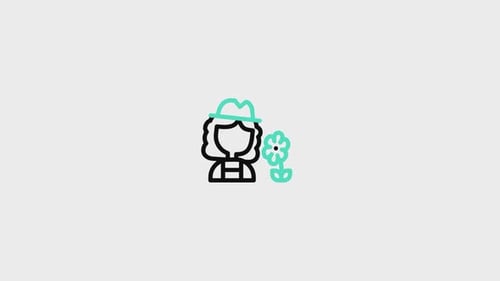 Animated Line Icon of Gardener with Growing Flower